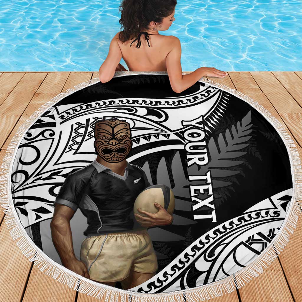 Custom New Zealand Silver Fern Rugby Beach Blanket 2024 Aotearoa Maori Mascot Go All Black LT14 - Polynesian Pride