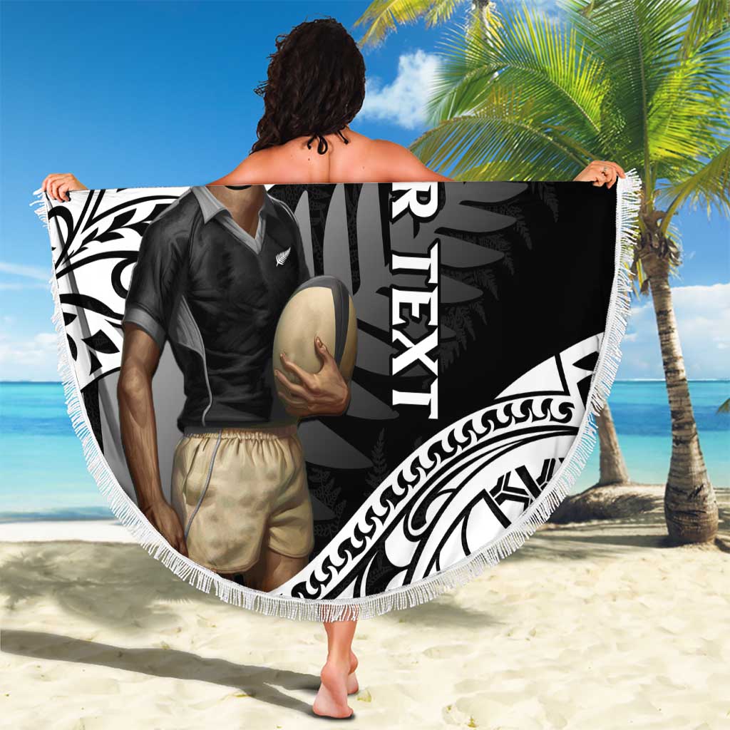 Custom New Zealand Silver Fern Rugby Beach Blanket 2024 Aotearoa Maori Mascot Go All Black LT14 - Polynesian Pride