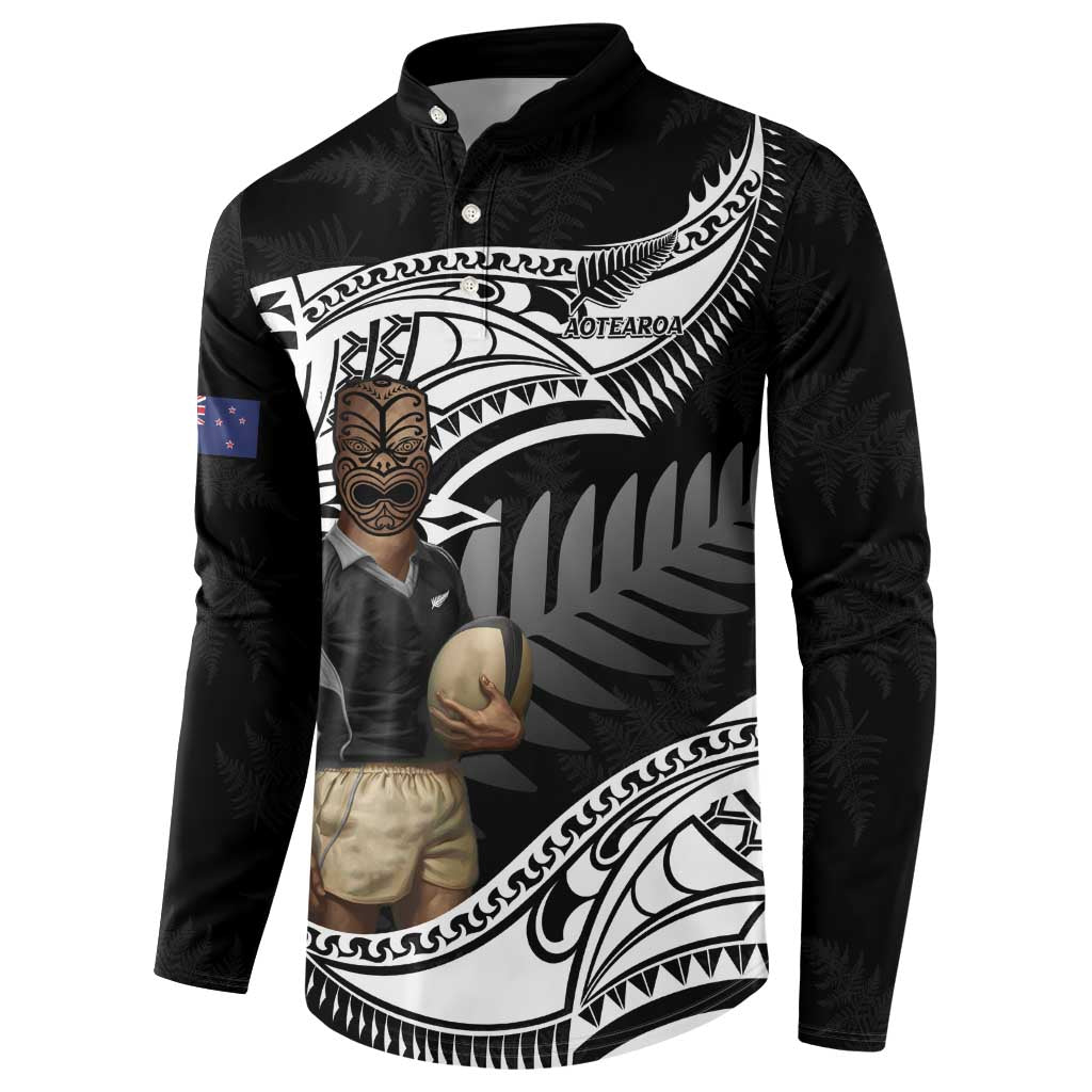 Custom New Zealand Silver Fern Rugby Button Sweatshirt 2024 Aotearoa Maori Mascot Go All Black LT14 - Polynesian Pride