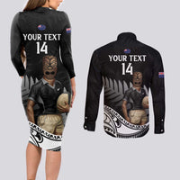 Custom New Zealand Silver Fern Rugby Couples Matching Long Sleeve Bodycon Dress and Long Sleeve Button Shirt 2024 Aotearoa Maori Mascot Go All Black LT14 - Polynesian Pride