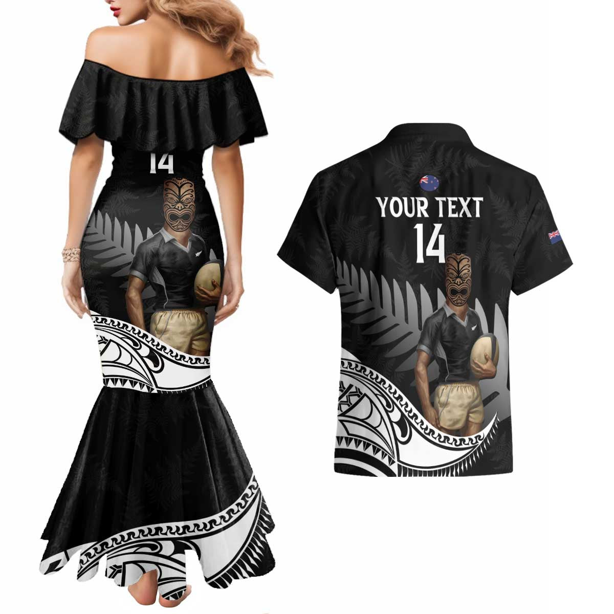 Custom New Zealand Silver Fern Rugby Couples Matching Mermaid Dress and Hawaiian Shirt 2024 Aotearoa Maori Mascot Go All Black LT14 - Polynesian Pride
