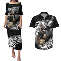 Custom New Zealand Silver Fern Rugby Couples Matching Puletasi and Hawaiian Shirt 2024 Aotearoa Maori Mascot Go All Black LT14 Black - Polynesian Pride