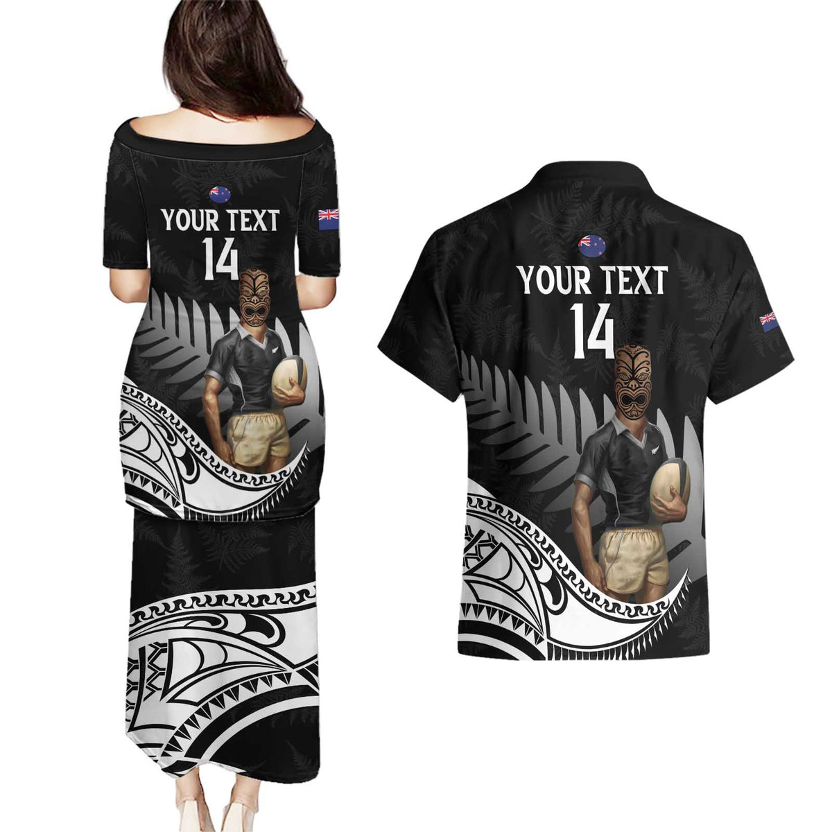 Custom New Zealand Silver Fern Rugby Couples Matching Puletasi and Hawaiian Shirt 2024 Aotearoa Maori Mascot Go All Black LT14 - Polynesian Pride