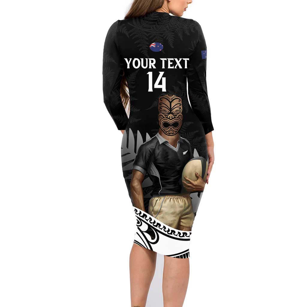 Custom New Zealand Silver Fern Rugby Family Matching Long Sleeve Bodycon Dress and Hawaiian Shirt 2024 Aotearoa Maori Mascot Go All Black LT14 - Polynesian Pride