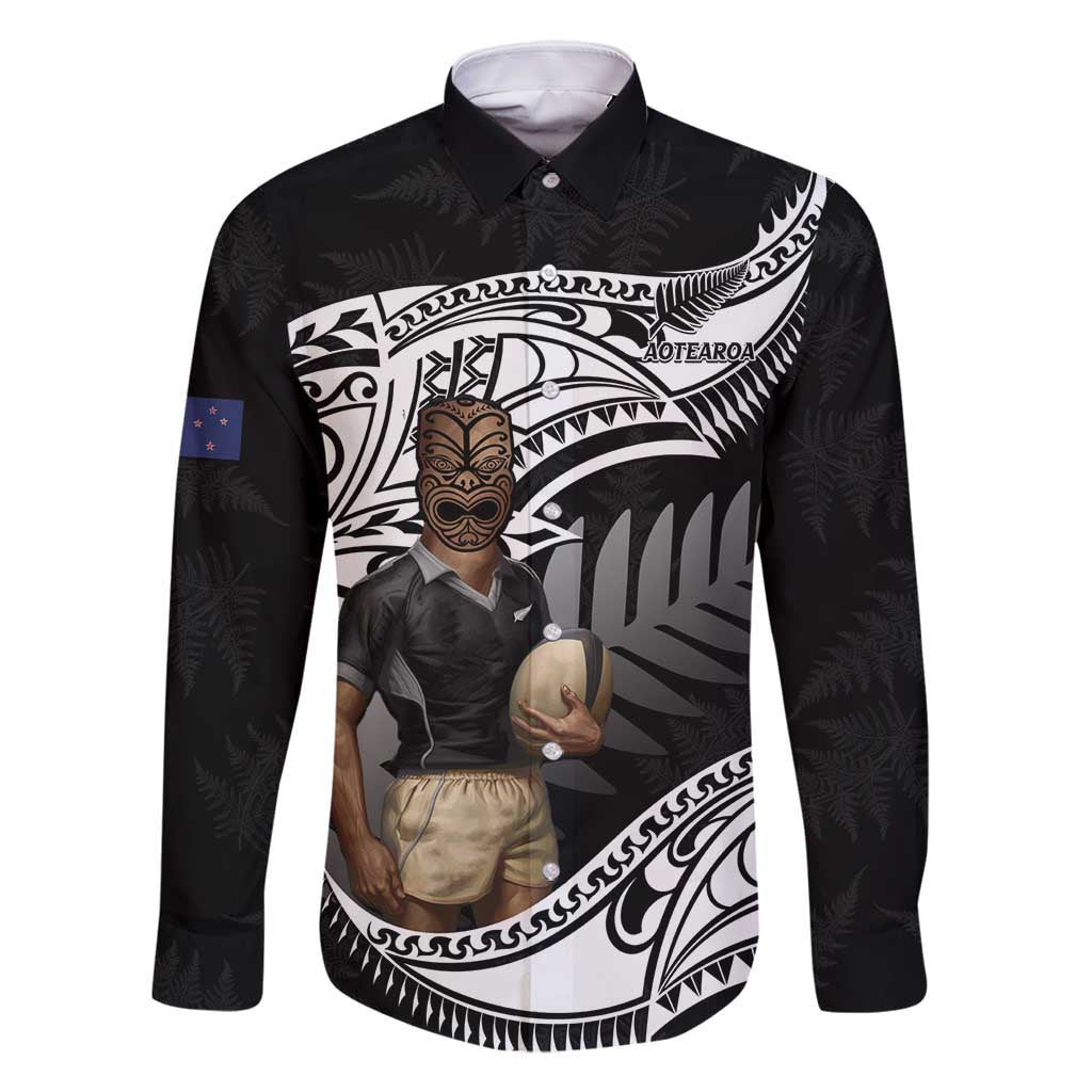 Custom New Zealand Silver Fern Rugby Family Matching Mermaid Dress and Hawaiian Shirt 2024 Aotearoa Maori Mascot Go All Black LT14 Dad's Shirt - Long Sleeve Black - Polynesian Pride