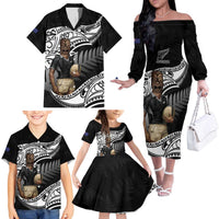 Custom New Zealand Silver Fern Rugby Family Matching Off The Shoulder Long Sleeve Dress and Hawaiian Shirt 2024 Aotearoa Maori Mascot Go All Black LT14 - Polynesian Pride