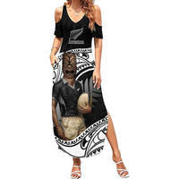 Custom New Zealand Silver Fern Rugby Family Matching Summer Maxi Dress and Hawaiian Shirt 2024 Aotearoa Maori Mascot Go All Black LT14 Mom's Dress Black - Polynesian Pride