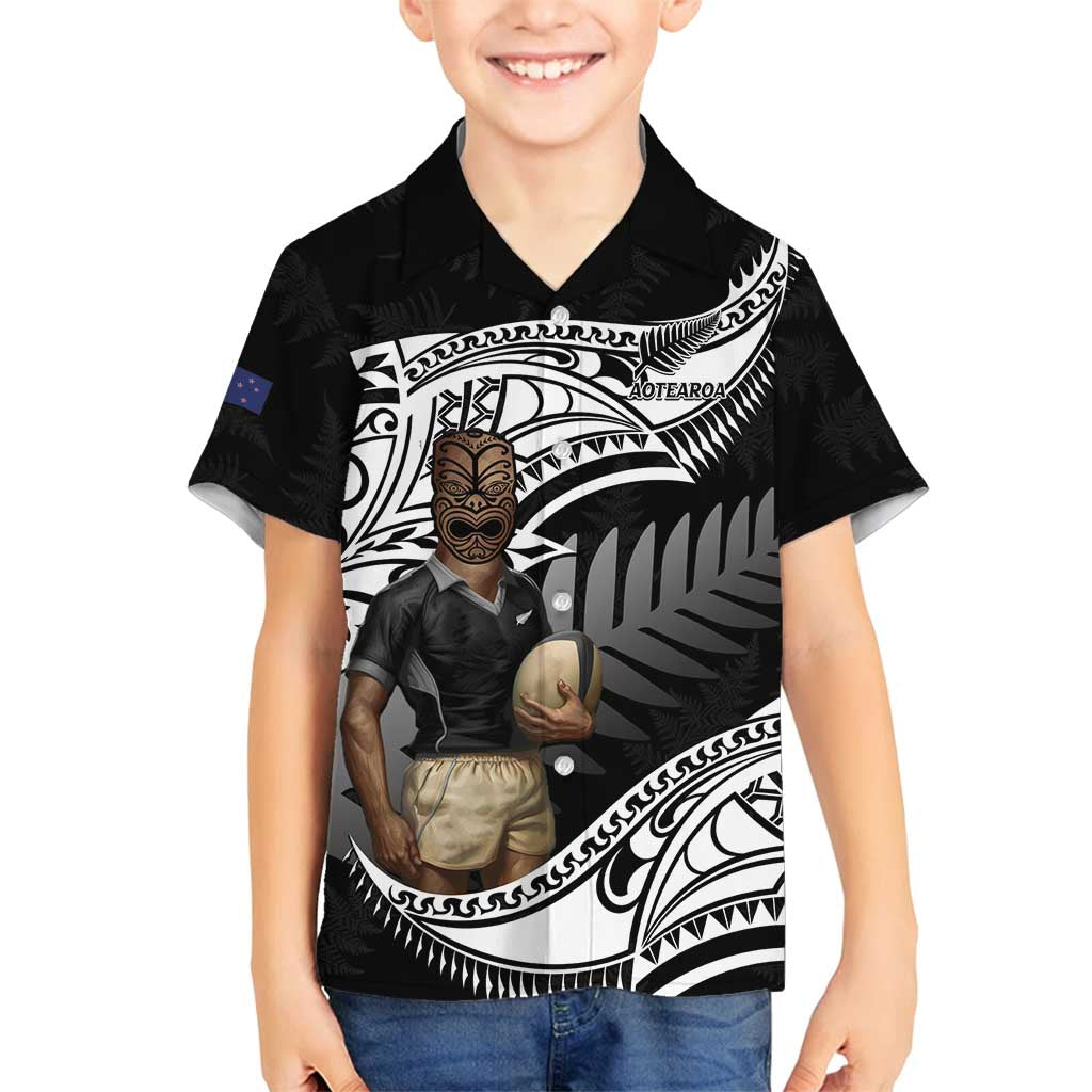 Custom New Zealand Silver Fern Rugby Family Matching Summer Maxi Dress and Hawaiian Shirt 2024 Aotearoa Maori Mascot Go All Black LT14 Son's Shirt Black - Polynesian Pride