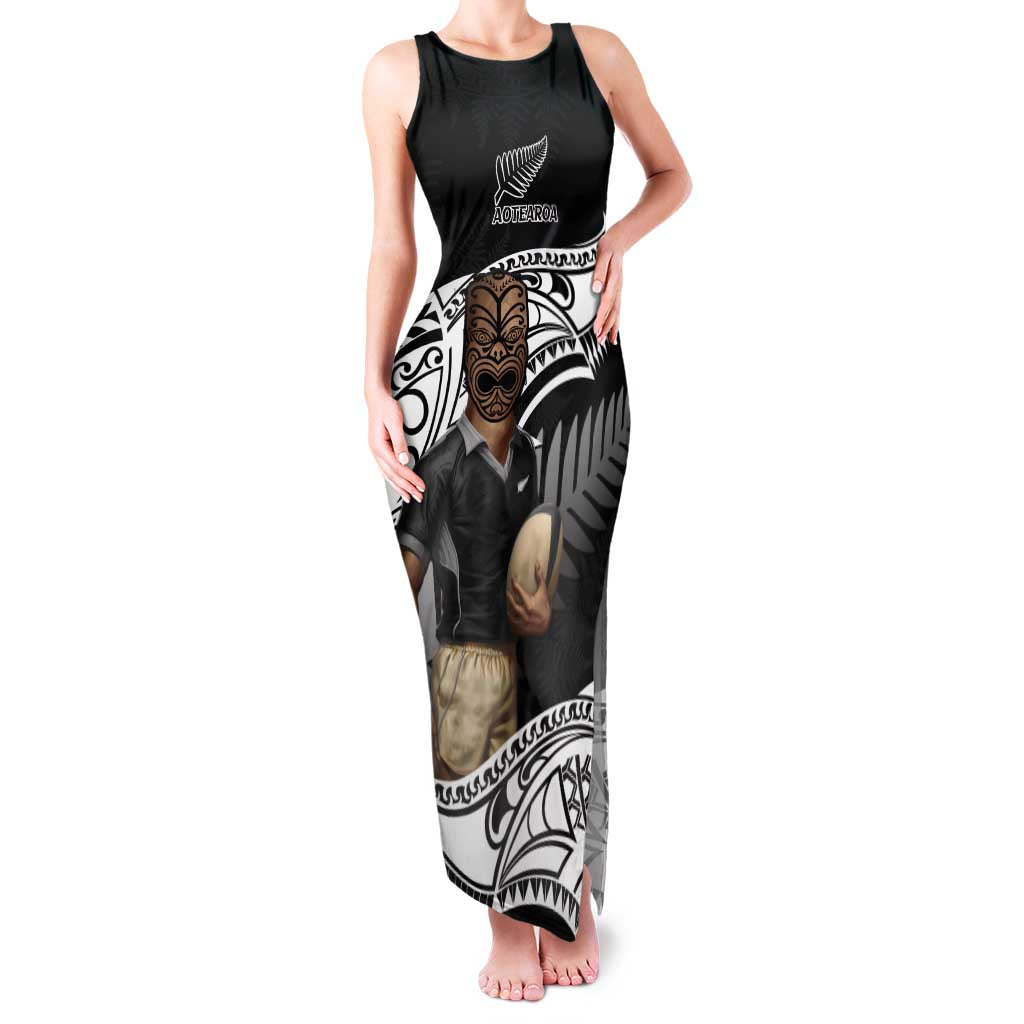 Custom New Zealand Silver Fern Rugby Family Matching Tank Maxi Dress and Hawaiian Shirt 2024 Aotearoa Maori Mascot Go All Black LT14 Mom's Dress Black - Polynesian Pride