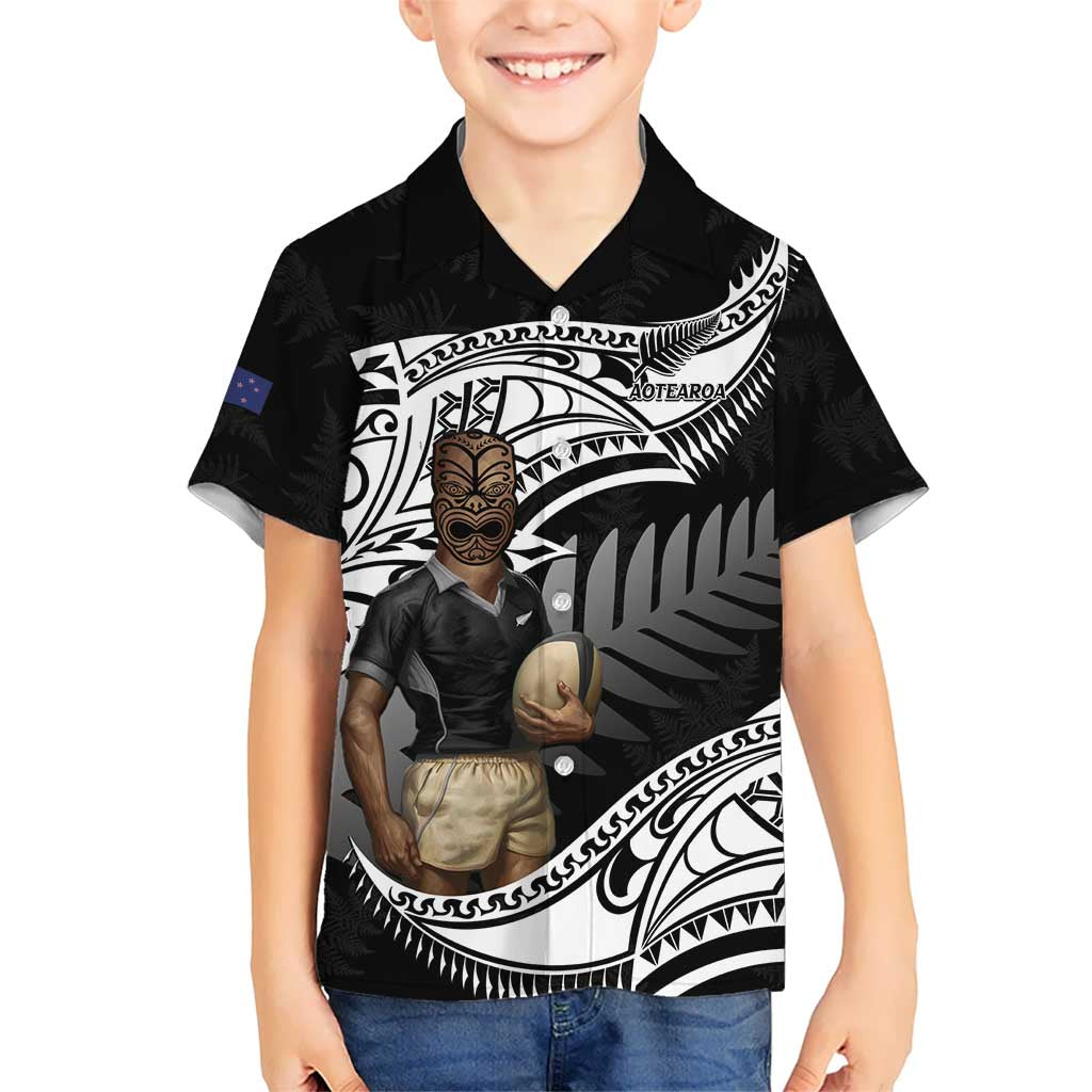 Custom New Zealand Silver Fern Rugby Kid Hawaiian Shirt 2024 Aotearoa Maori Mascot Go All Black LT14 Kid Black - Polynesian Pride