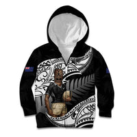 Custom New Zealand Silver Fern Rugby Kid Hoodie 2024 Aotearoa Maori Mascot Go All Black LT14 Zip Hoodie Black - Polynesian Pride