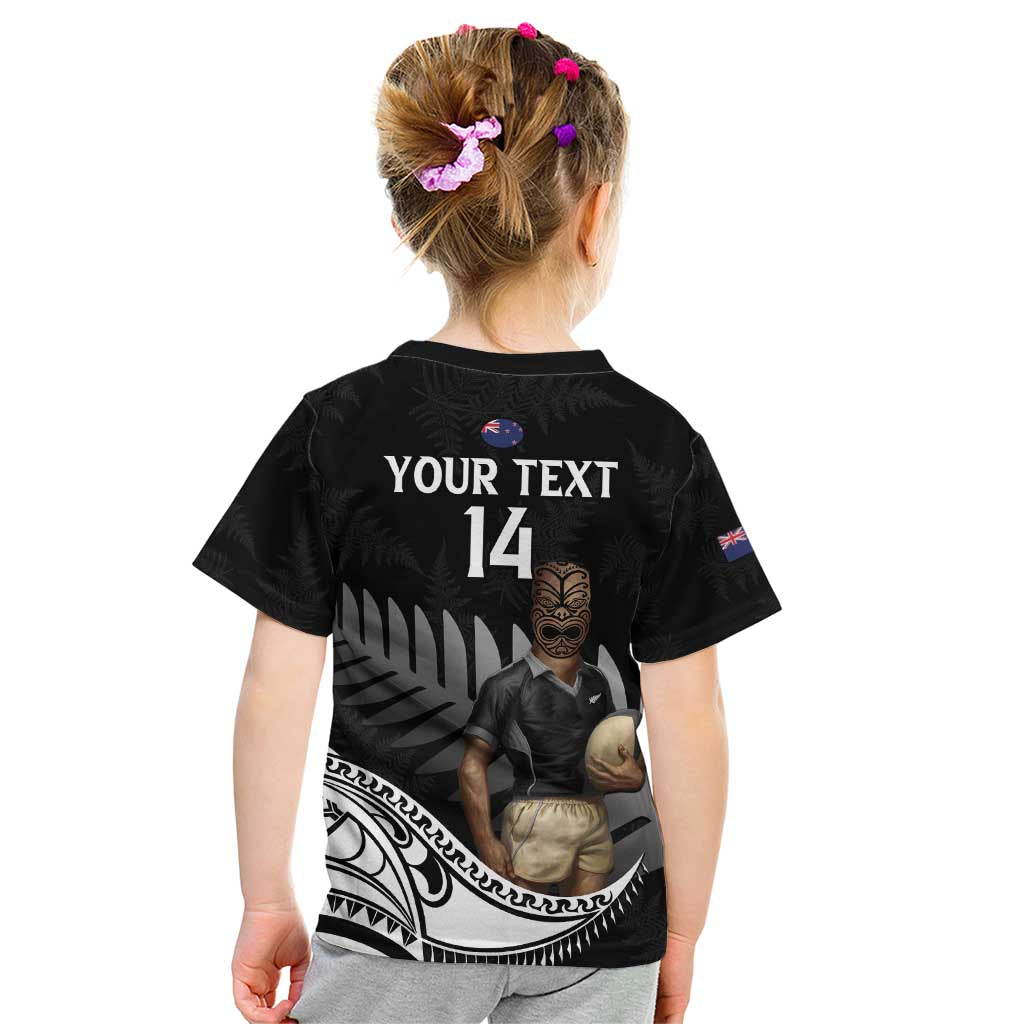 Custom New Zealand Silver Fern Rugby Kid T Shirt 2024 Aotearoa Maori Mascot Go All Black LT14 - Polynesian Pride