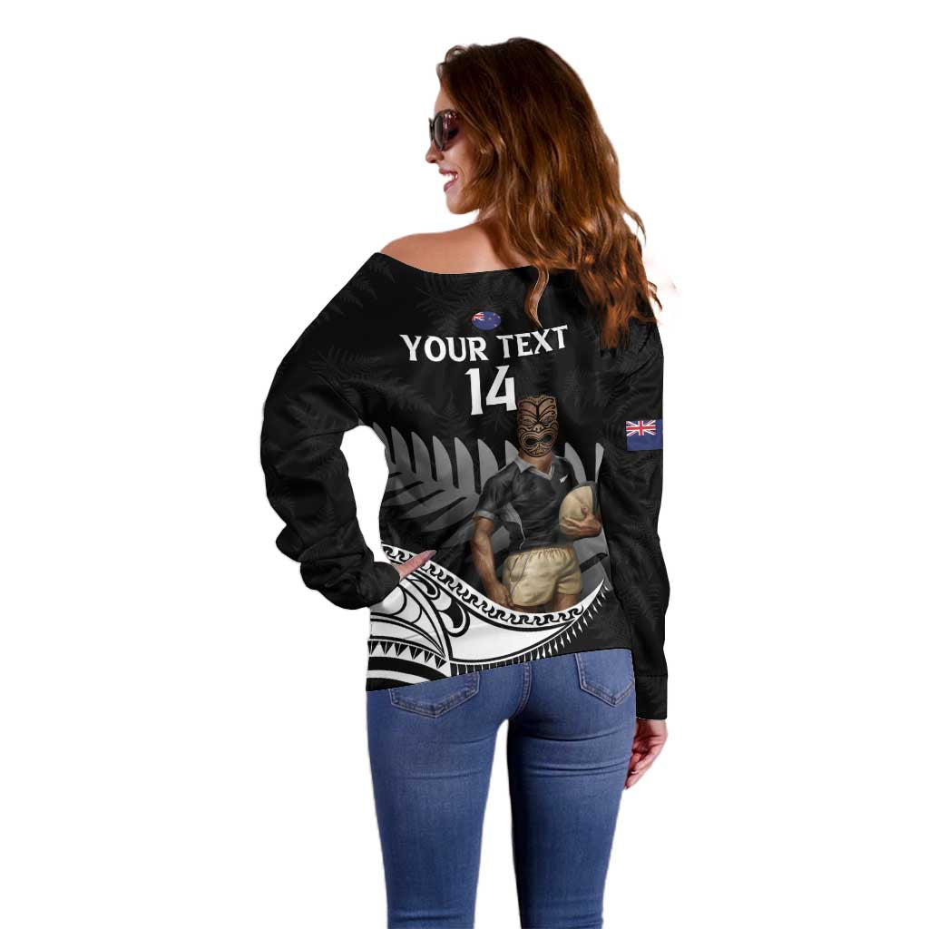 Custom New Zealand Silver Fern Rugby Off Shoulder Sweater 2024 Aotearoa Maori Mascot Go All Black LT14 - Polynesian Pride