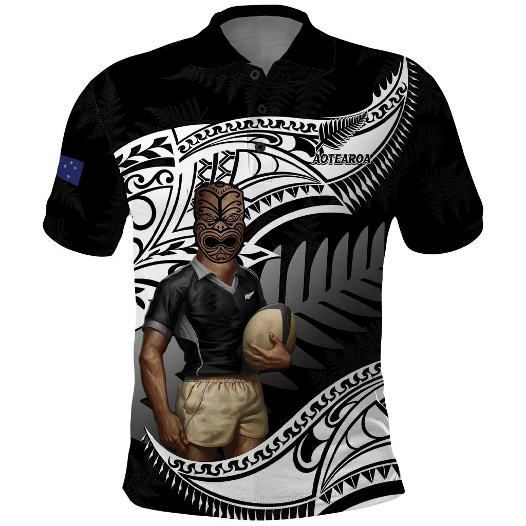 Custom New Zealand Silver Fern Rugby Polo Shirt 2024 Aotearoa Maori Mascot Go All Black LT14 Black - Polynesian Pride
