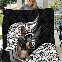 Custom New Zealand Silver Fern Rugby Quilt 2024 Aotearoa Maori Mascot Go All Black LT14 Black - Polynesian Pride
