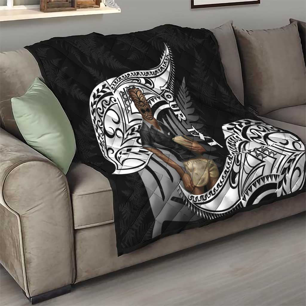 Custom New Zealand Silver Fern Rugby Quilt 2024 Aotearoa Maori Mascot Go All Black LT14 - Polynesian Pride