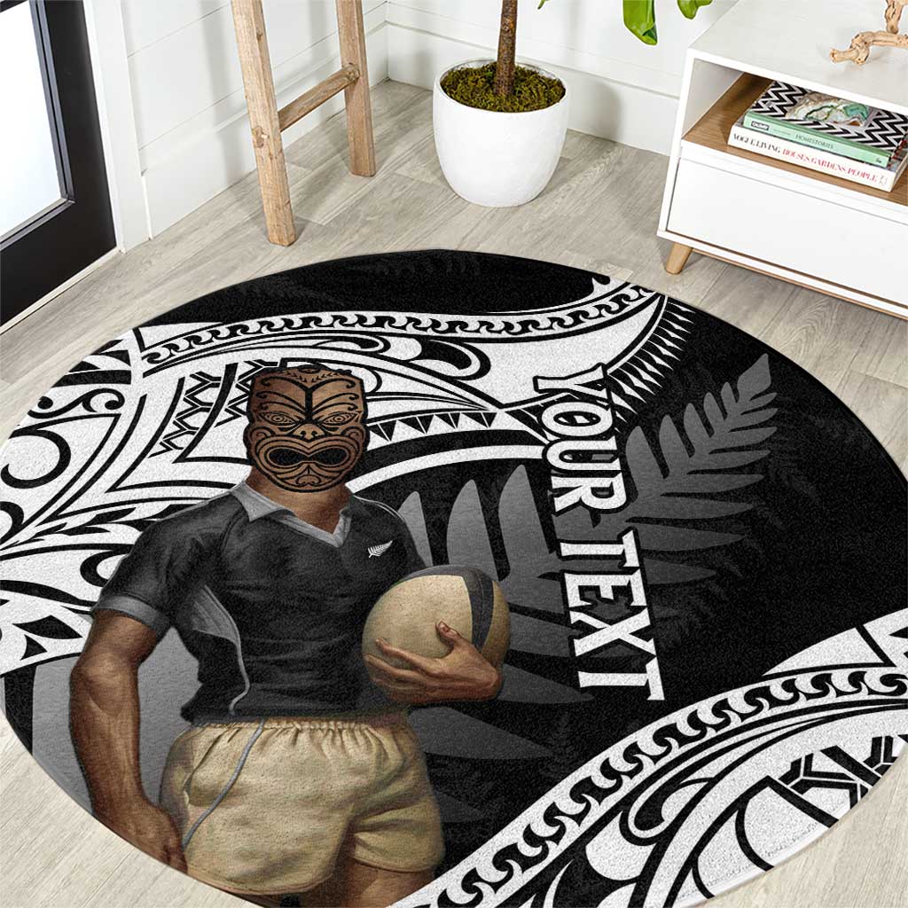 Custom New Zealand Silver Fern Rugby Round Carpet 2024 Aotearoa Maori Mascot Go All Black LT14 Black - Polynesian Pride