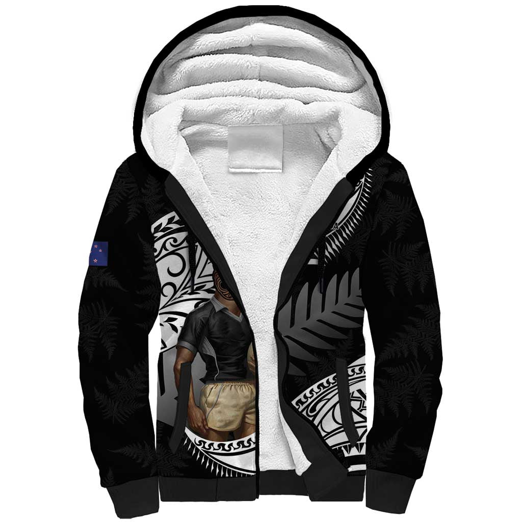 Custom New Zealand Silver Fern Rugby Sherpa Hoodie 2024 Aotearoa Maori Mascot Go All Black LT14 Unisex Black - Polynesian Pride