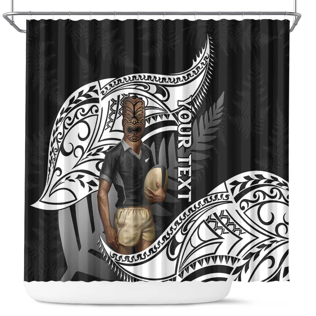 Custom New Zealand Silver Fern Rugby Shower Curtain 2024 Aotearoa Maori Mascot Go All Black LT14 Black - Polynesian Pride