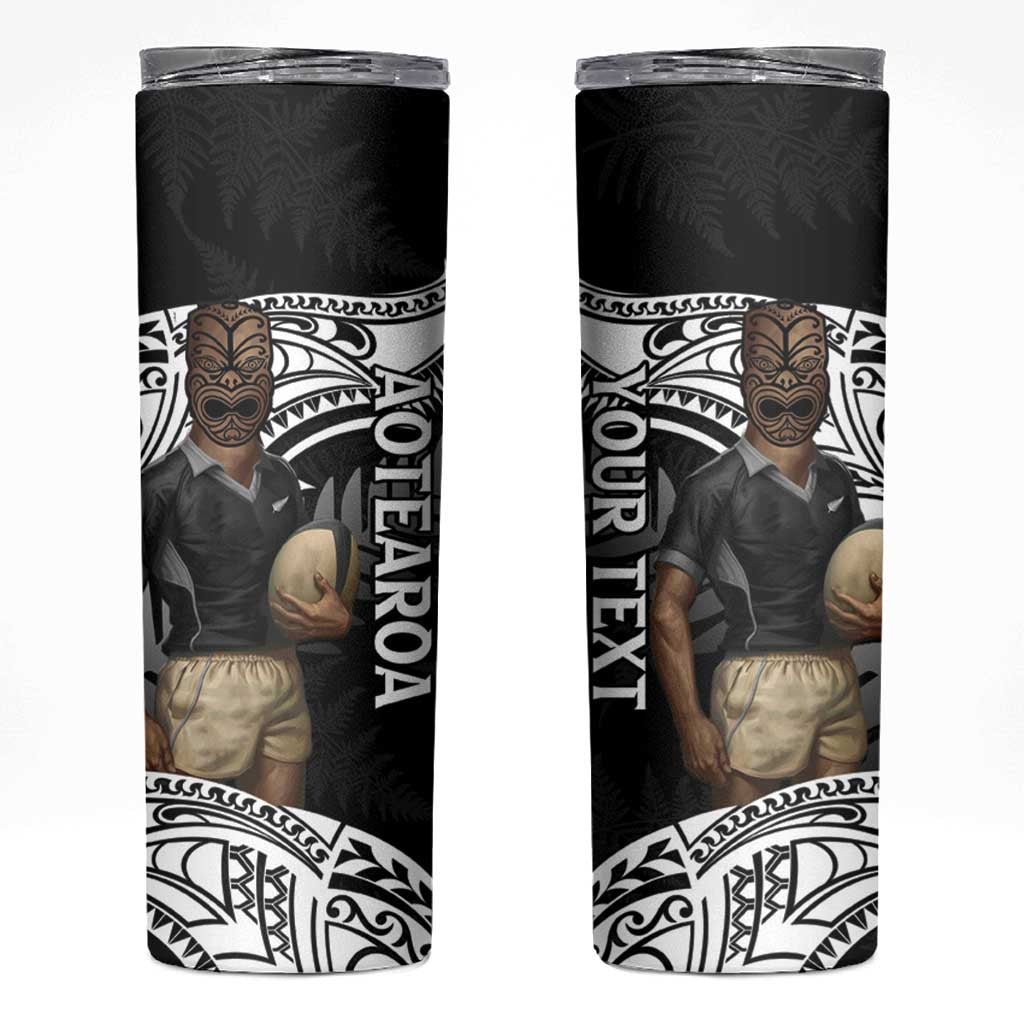 Custom New Zealand Silver Fern Rugby Skinny Tumbler 2024 Aotearoa Maori Mascot Go All Black LT14 Black - Polynesian Pride