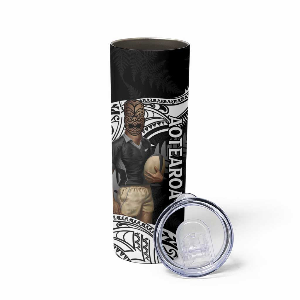 Custom New Zealand Silver Fern Rugby Skinny Tumbler 2024 Aotearoa Maori Mascot Go All Black LT14 - Polynesian Pride