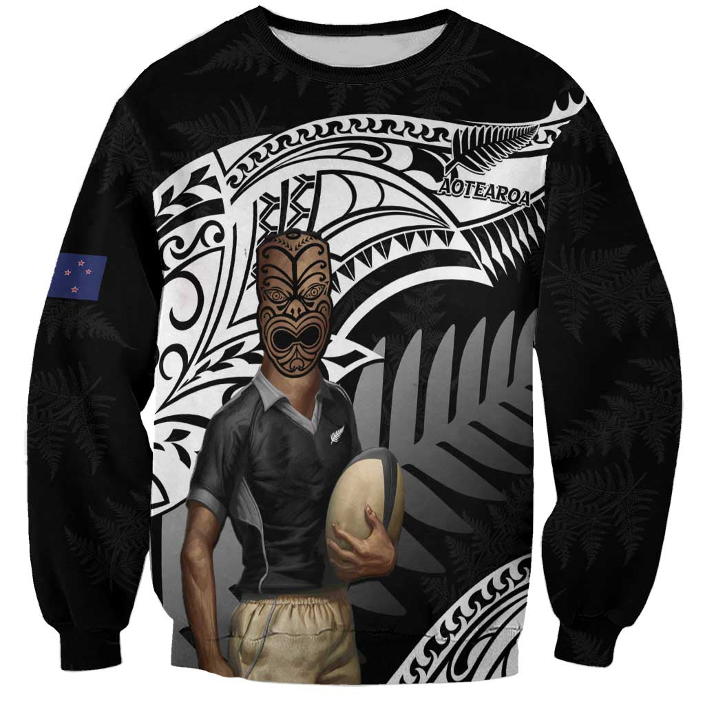 Custom New Zealand Silver Fern Rugby Sweatshirt 2024 Aotearoa Maori Mascot Go All Black LT14 Unisex Black - Polynesian Pride