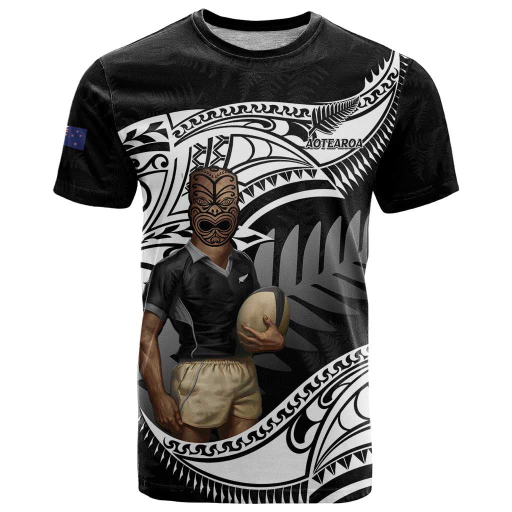 Custom New Zealand Silver Fern Rugby T Shirt 2024 Aotearoa Maori Mascot Go All Black LT14 Black - Polynesian Pride