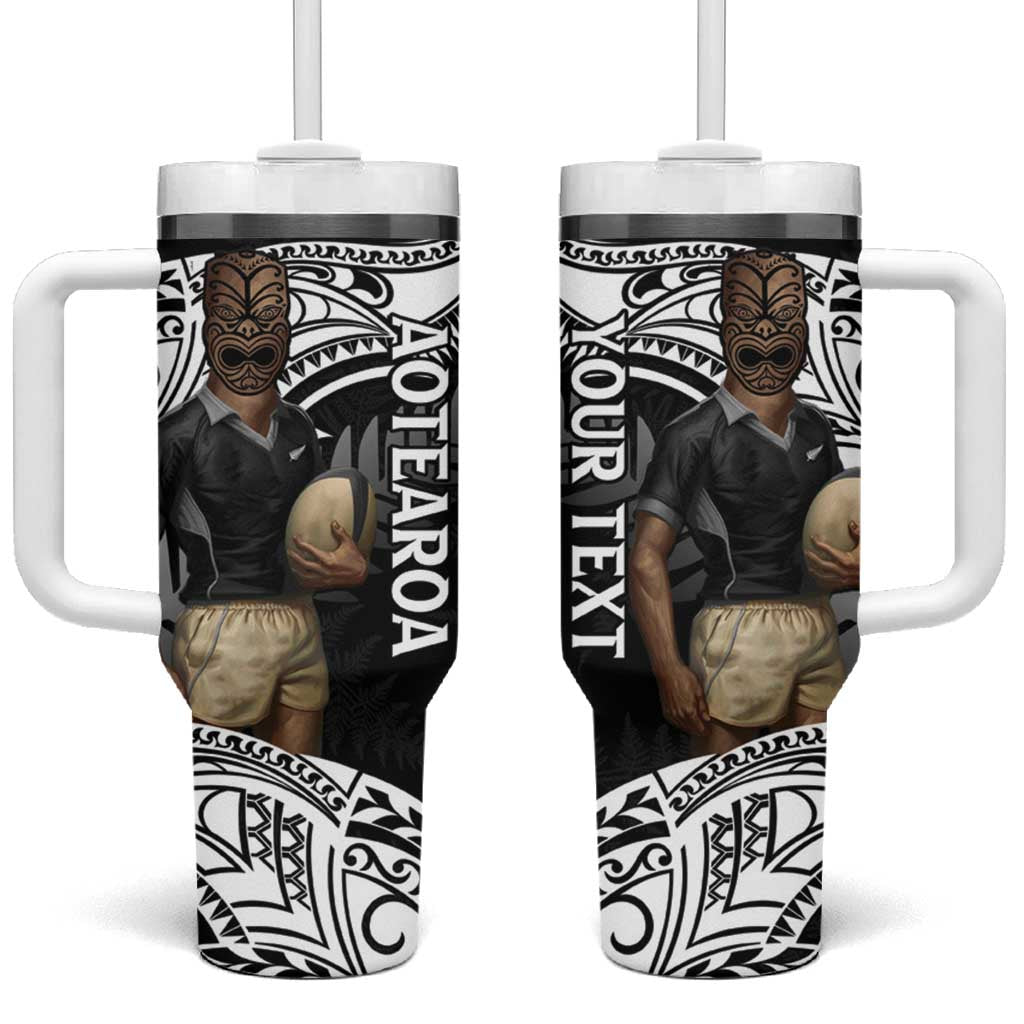 Custom New Zealand Silver Fern Rugby Tumbler With Handle 2024 Aotearoa Maori Mascot Go All Black LT14 One Size: 40 oz Black - Polynesian Pride