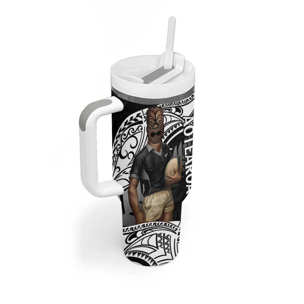 Custom New Zealand Silver Fern Rugby Tumbler With Handle 2024 Aotearoa Maori Mascot Go All Black LT14 - Polynesian Pride