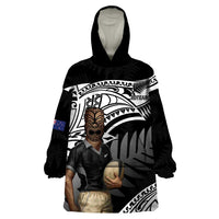 Custom New Zealand Silver Fern Rugby Wearable Blanket Hoodie 2024 Aotearoa Maori Mascot Go All Black LT14 One Size Black - Polynesian Pride