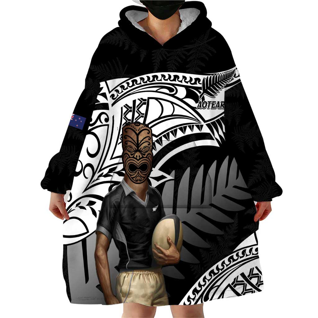 Custom New Zealand Silver Fern Rugby Wearable Blanket Hoodie 2024 Aotearoa Maori Mascot Go All Black LT14 - Polynesian Pride