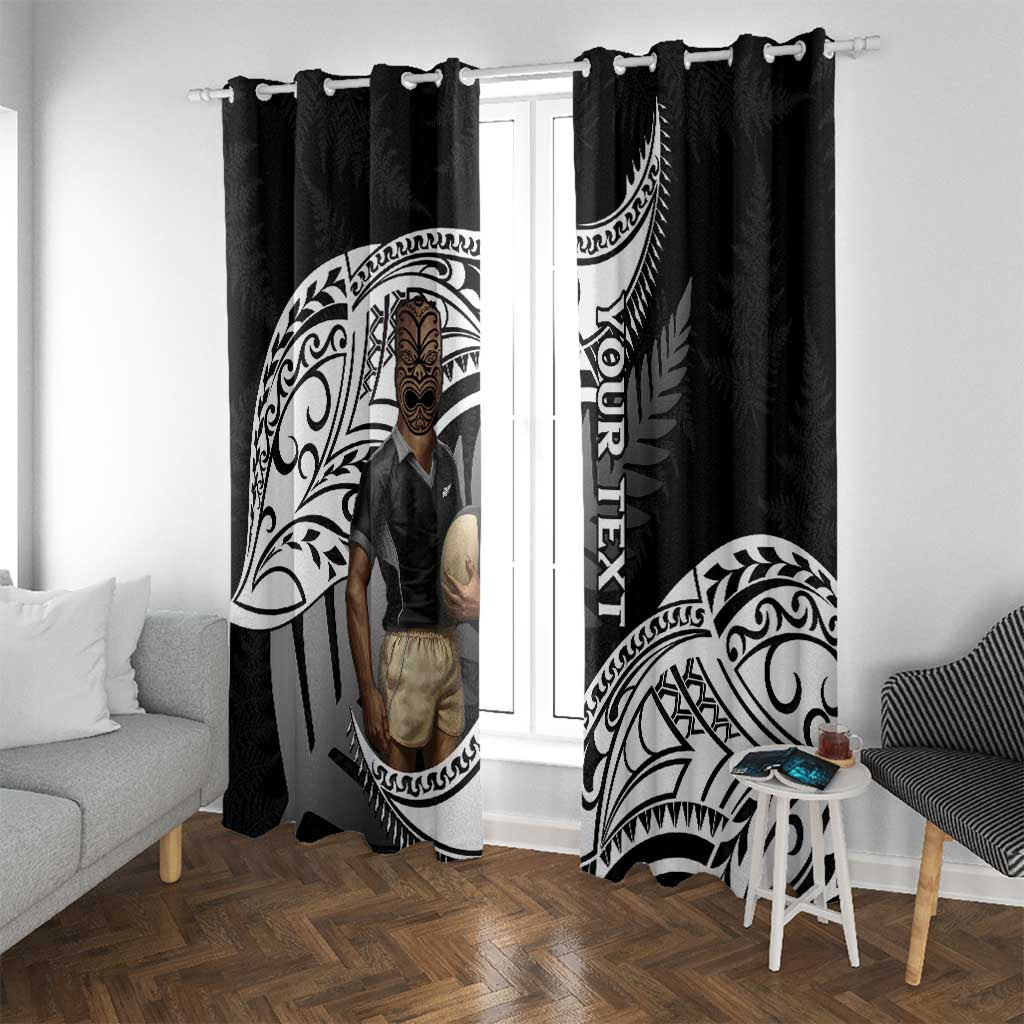 Custom New Zealand Silver Fern Rugby Window Curtain 2024 Aotearoa Maori Mascot Go All Black LT14 With Grommets Black - Polynesian Pride