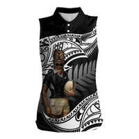 Custom New Zealand Silver Fern Rugby Women Sleeveless Polo Shirt 2024 Aotearoa Maori Mascot Go All Black LT14 Female Black - Polynesian Pride
