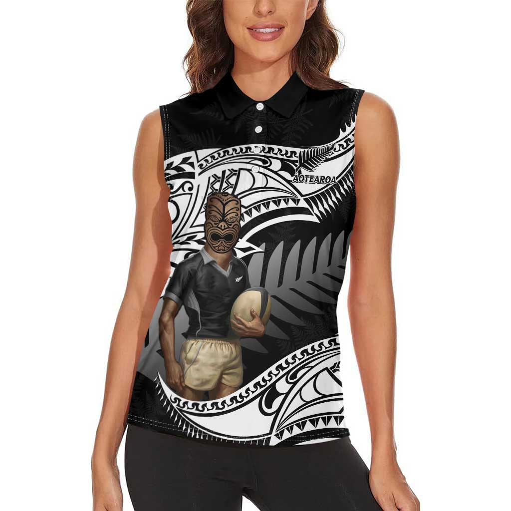 Custom New Zealand Silver Fern Rugby Women Sleeveless Polo Shirt 2024 Aotearoa Maori Mascot Go All Black LT14 - Polynesian Pride