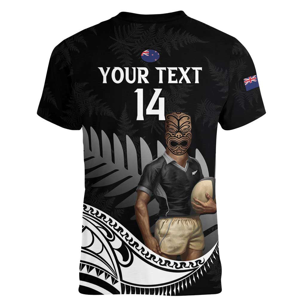 Custom New Zealand Silver Fern Rugby Women V-Neck T-Shirt 2024 Aotearoa Maori Mascot Go All Black LT14 - Polynesian Pride