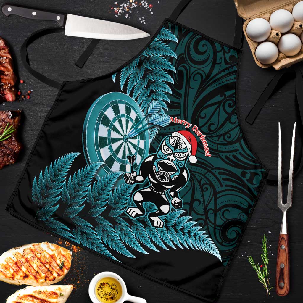 New Zealand Darts Christmas Apron Maori Fern Merry Dartsmas LT14 Cyan - Polynesian Pride