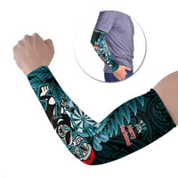 Personalised New Zealand Darts Christmas Arm Sleeves Maori Fern Merry Dartsmas LT14 Set of 2 Cyan - Polynesian Pride