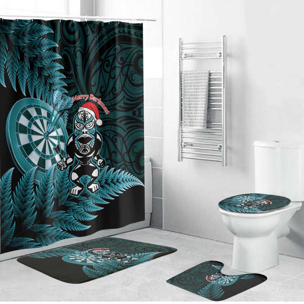 New Zealand Darts Christmas Bathroom Set Maori Fern Merry Dartsmas LT14 Bathroom Set (4 pcs) Cyan - Polynesian Pride