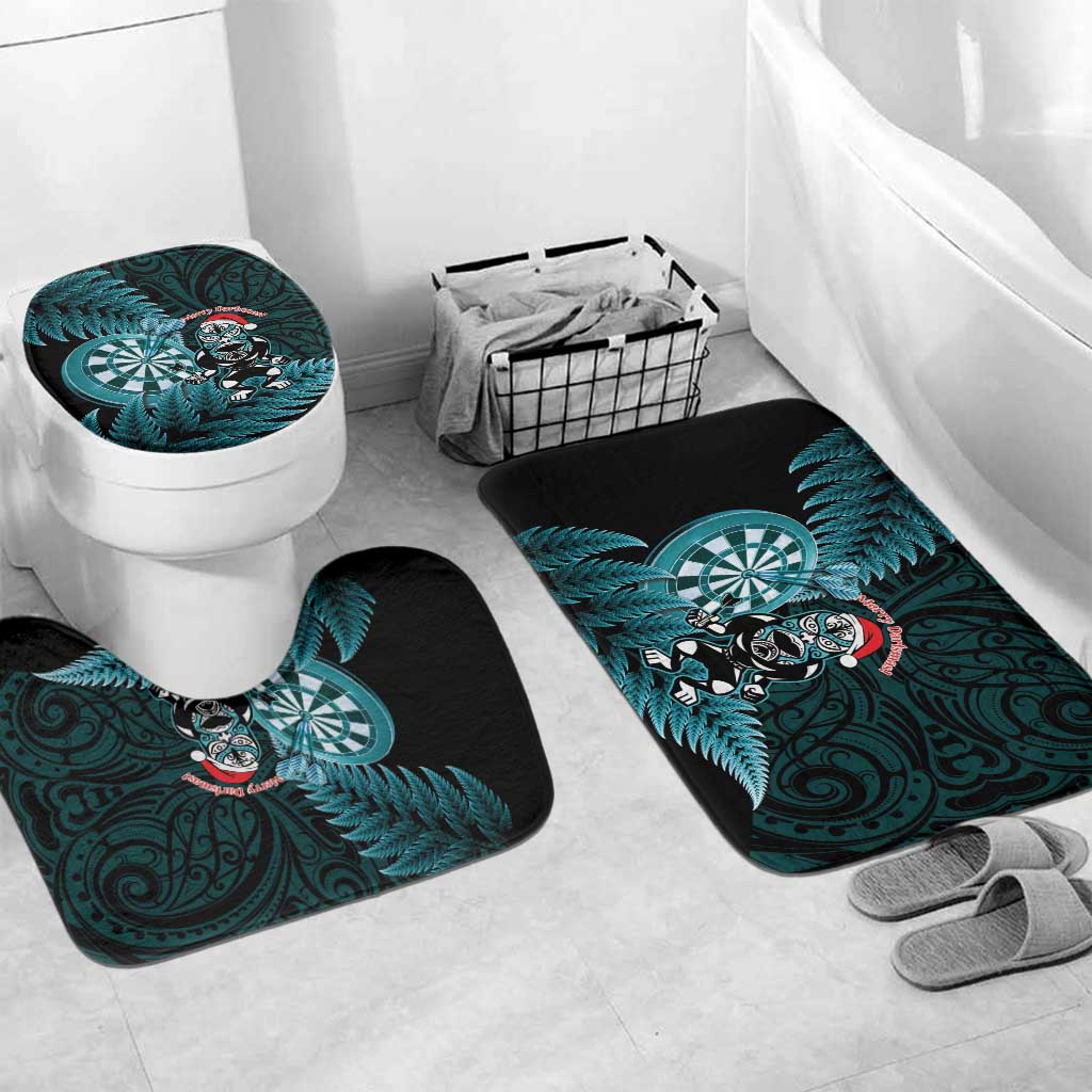New Zealand Darts Christmas Bathroom Set Maori Fern Merry Dartsmas LT14 Mat Set Only (3 pcs) One Size Cyan - Polynesian Pride