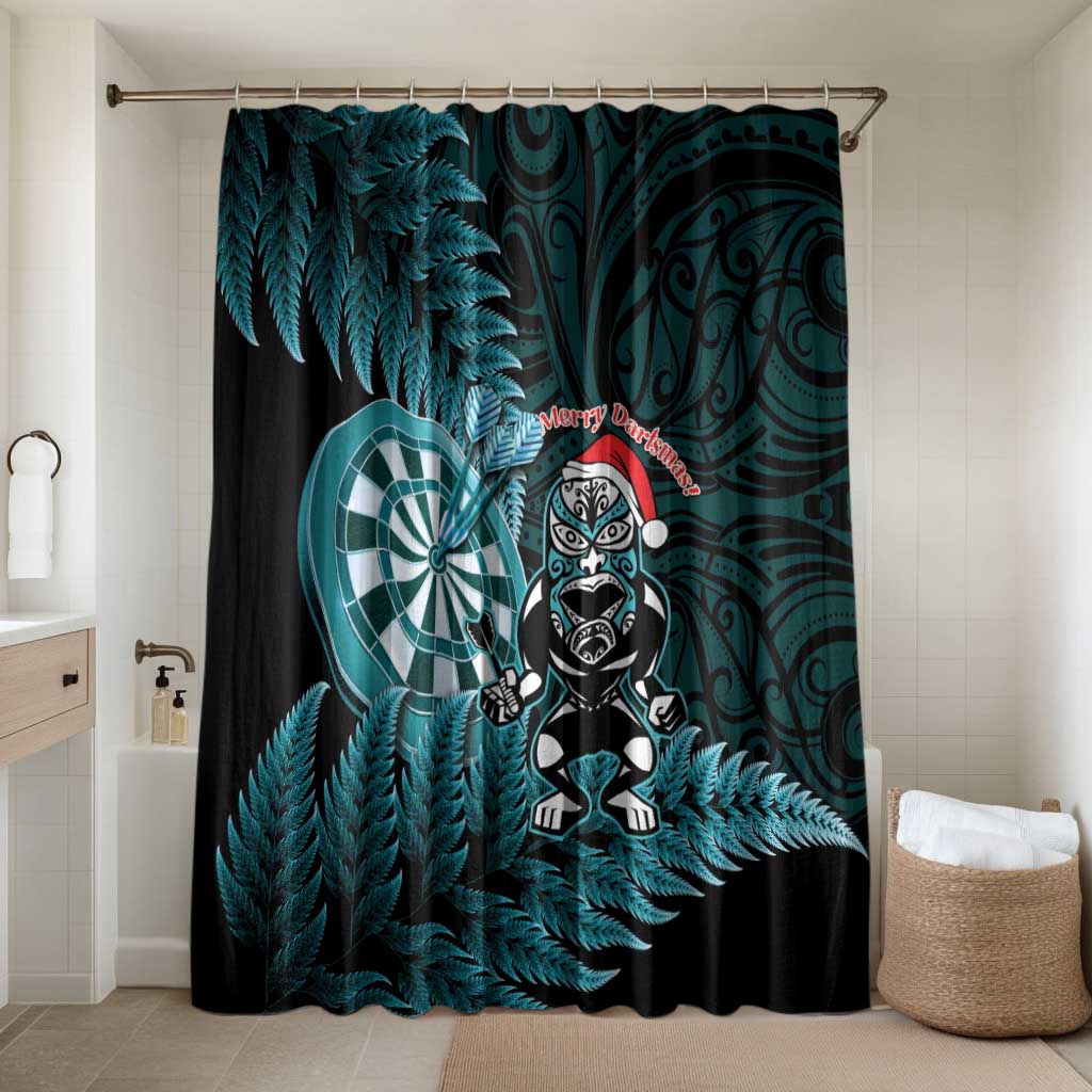 New Zealand Darts Christmas Bathroom Set Maori Fern Merry Dartsmas LT14 Shower Curtain Only Cyan - Polynesian Pride