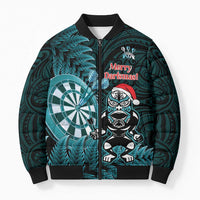Personalised New Zealand Darts Christmas Bomber Puffer Jacket Maori Fern Merry Dartsmas LT14 Unisex Cyan - Polynesian Pride