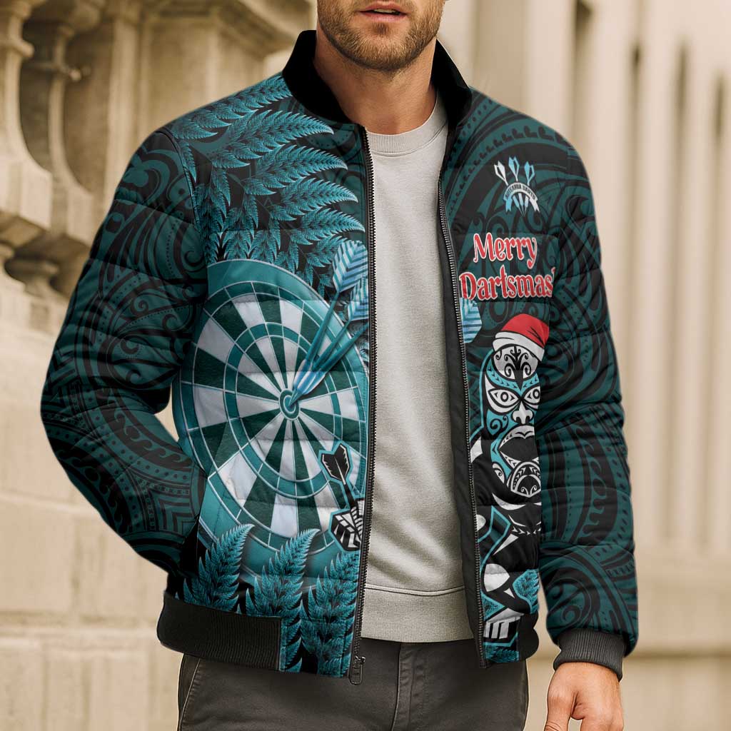 Personalised New Zealand Darts Christmas Bomber Puffer Jacket Maori Fern Merry Dartsmas LT14 - Polynesian Pride