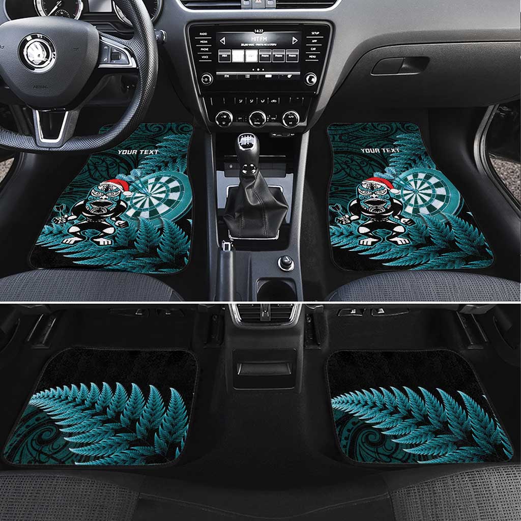 Personalised New Zealand Darts Christmas Car Mats Maori Fern Merry Dartsmas LT14 Set 4pcs Cyan - Polynesian Pride
