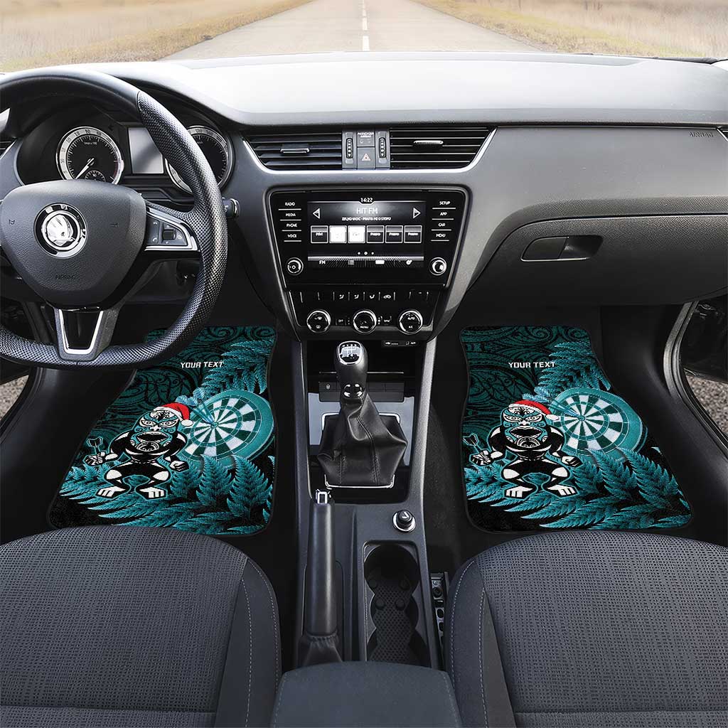 Personalised New Zealand Darts Christmas Car Mats Maori Fern Merry Dartsmas LT14 Set 2pcs - Front Cyan - Polynesian Pride
