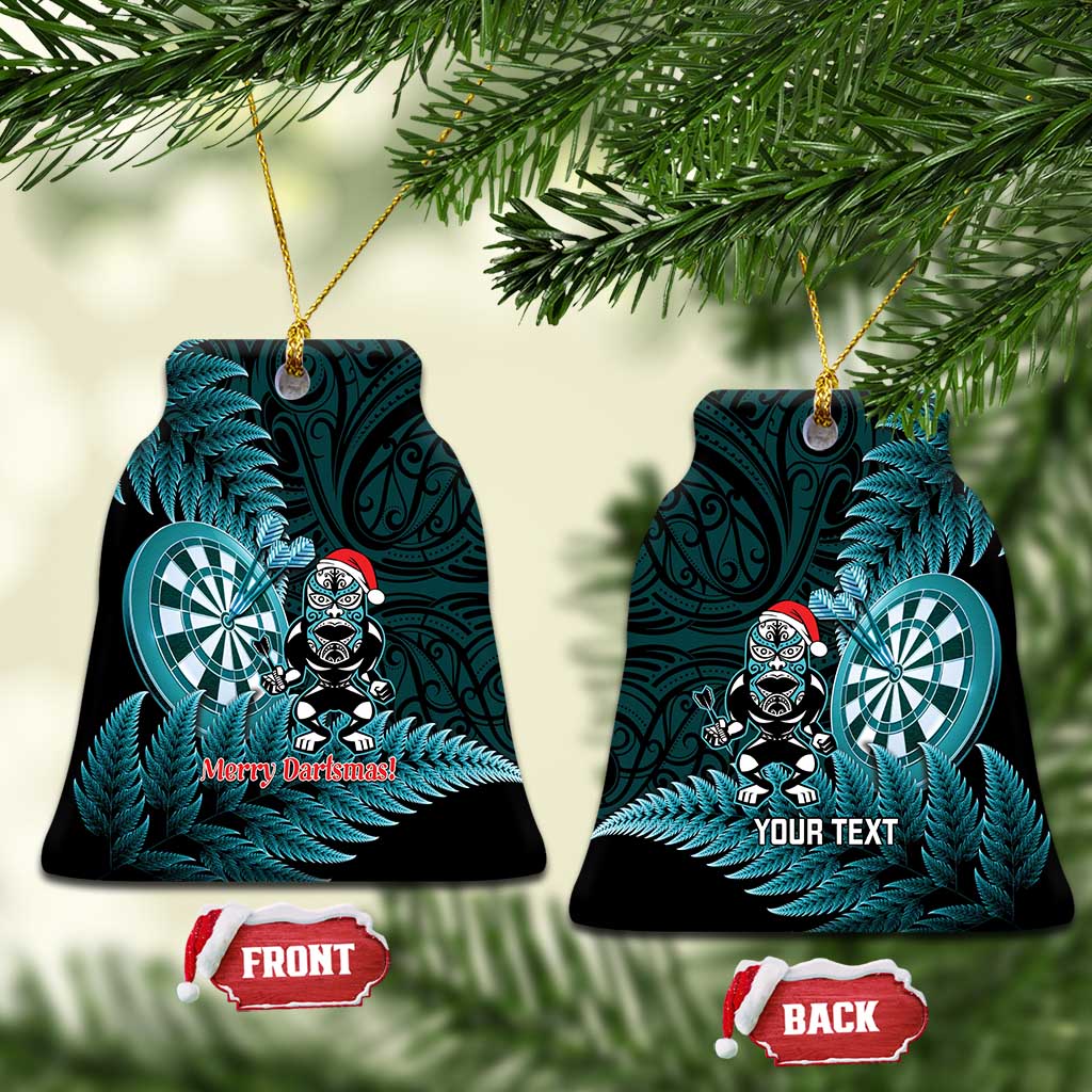 Personalised New Zealand Darts Christmas Ceramic Ornament Maori Fern Merry Dartsmas LT14 Bell Flake Cyan - Polynesian Pride