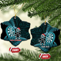 Personalised New Zealand Darts Christmas Ceramic Ornament Maori Fern Merry Dartsmas LT14 Snow Flake Cyan - Polynesian Pride