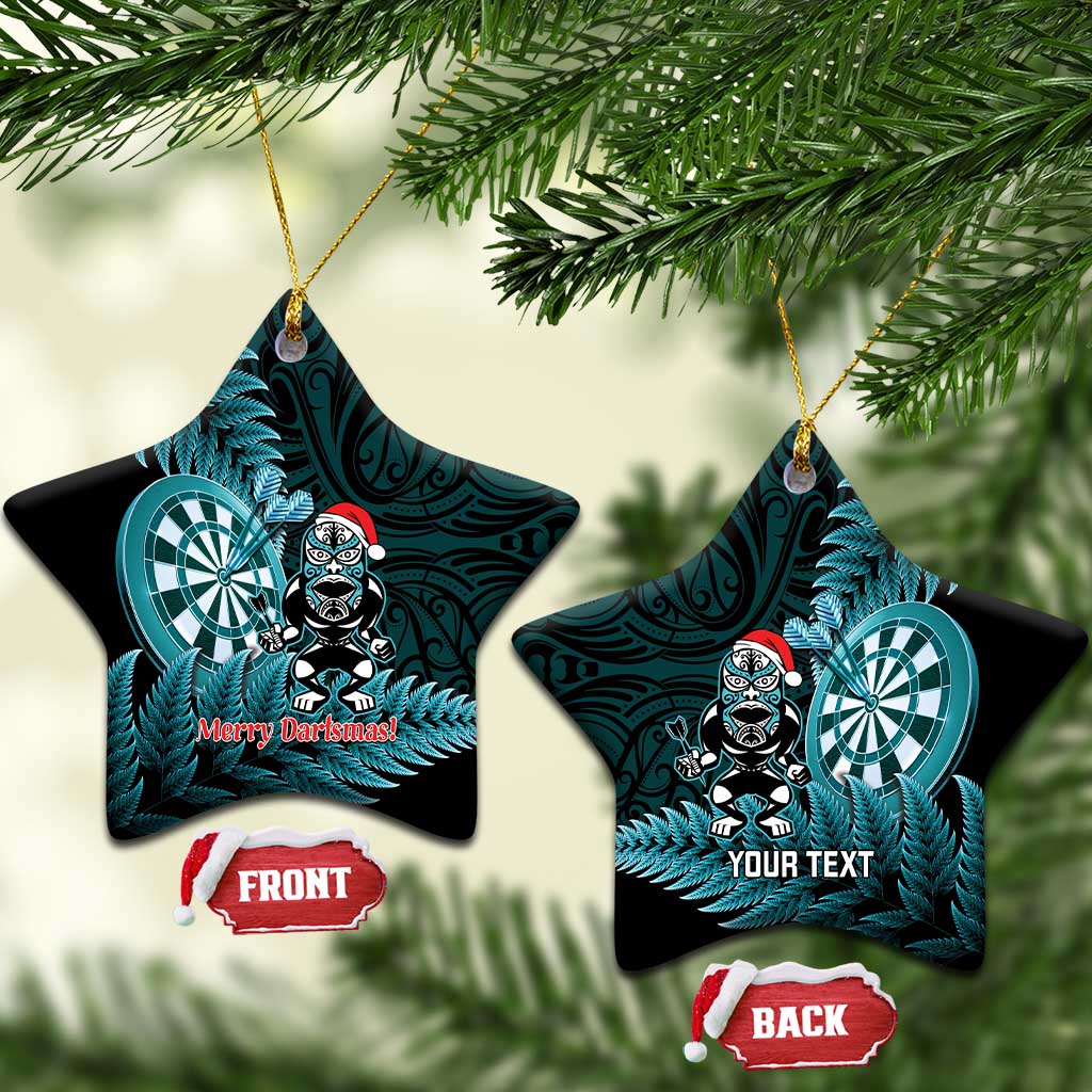 Personalised New Zealand Darts Christmas Ceramic Ornament Maori Fern Merry Dartsmas LT14 Star Cyan - Polynesian Pride