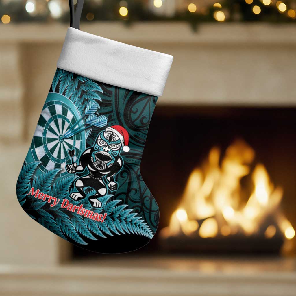 Personalised New Zealand Darts Christmas Stocking Maori Fern Merry Dartsmas LT14 Set of 2 Cyan - Polynesian Pride