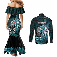 Personalised New Zealand Darts Christmas Couples Matching Mermaid Dress and Long Sleeve Button Shirt Maori Fern Merry Dartsmas LT14 - Polynesian Pride
