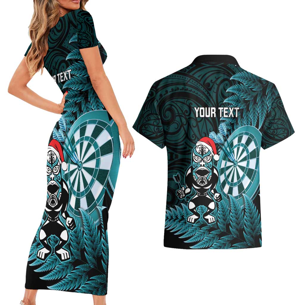 Personalised New Zealand Darts Christmas Couples Matching Short Sleeve Bodycon Dress and Hawaiian Shirt Maori Fern Merry Dartsmas LT14 - Polynesian Pride
